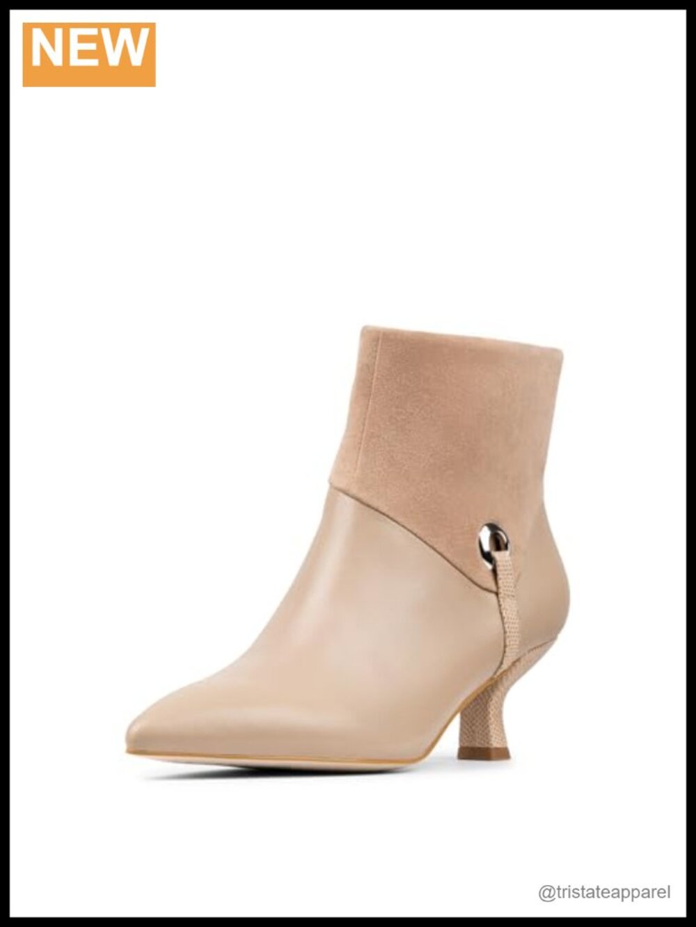 Nappa Leather Ankle Bootie with Grommet Detail Kitten Heel Memory Foam